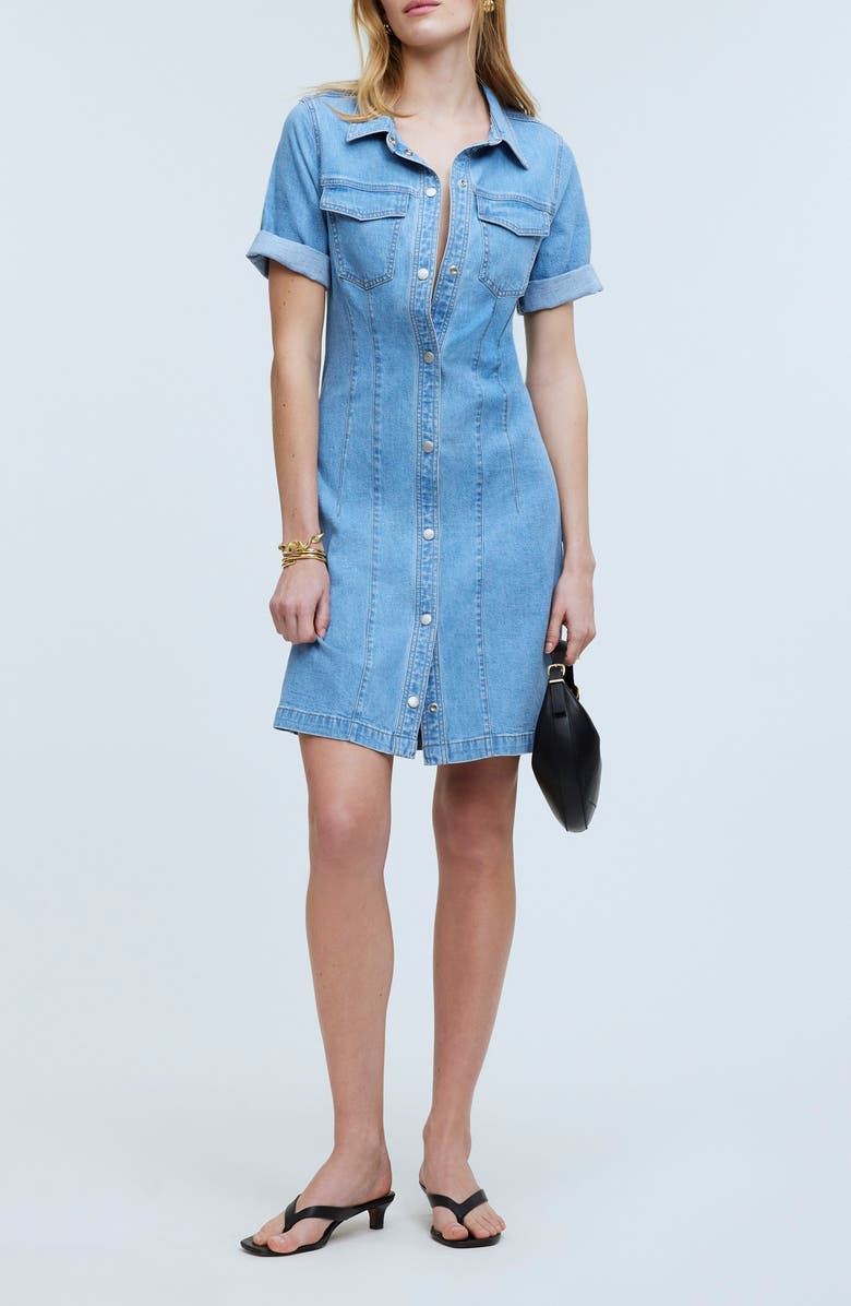 Madewell Seamed Denim Mini Shirtdress, Main, color, 
