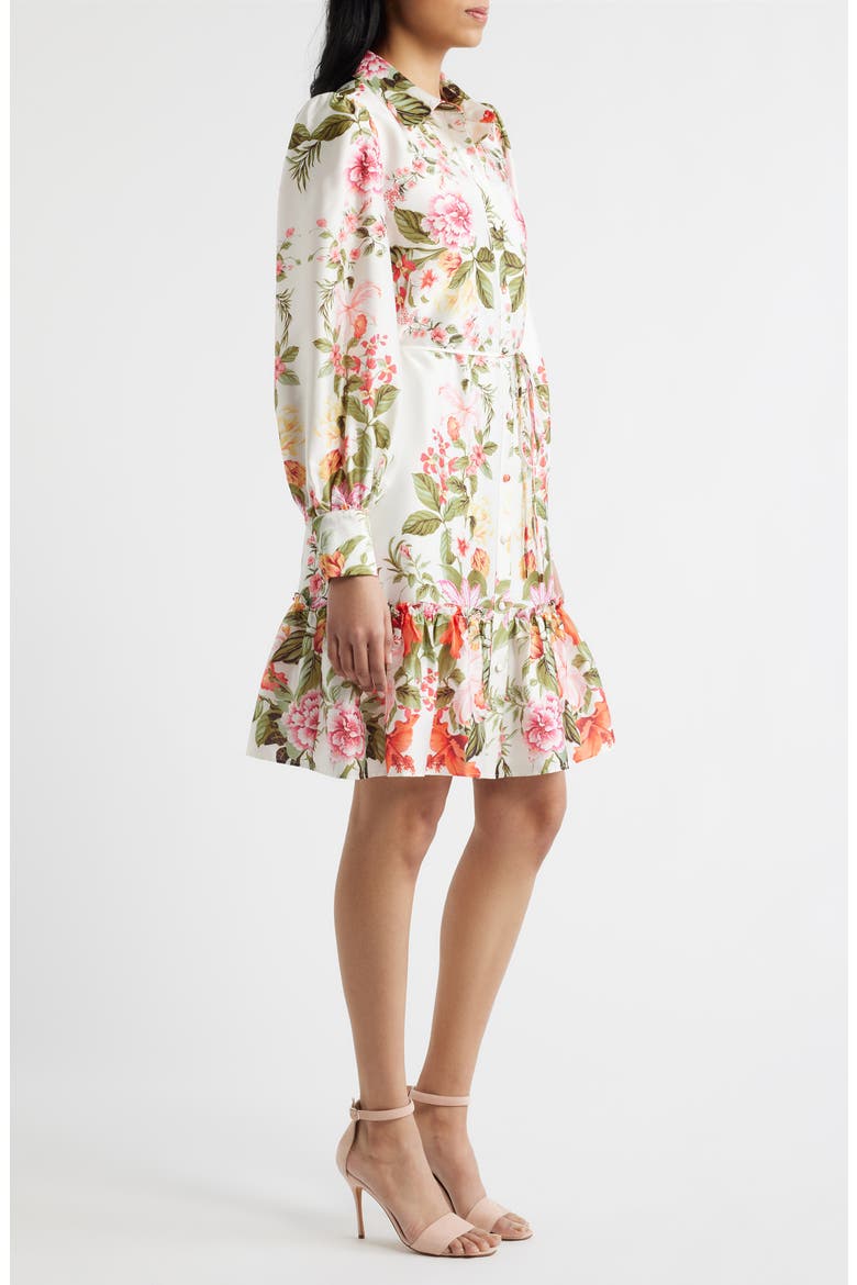 Floral Long Sleeve Tie Belt Shirtdress, Alternate, color, IVORY MULTI