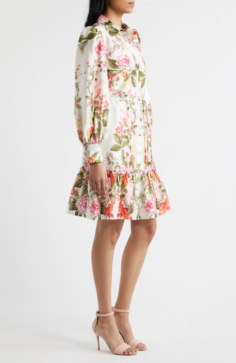 Julia Jordan Floral Long Sleeve Tie Belt Shirtdress, Alternate, color, Ivory Multi