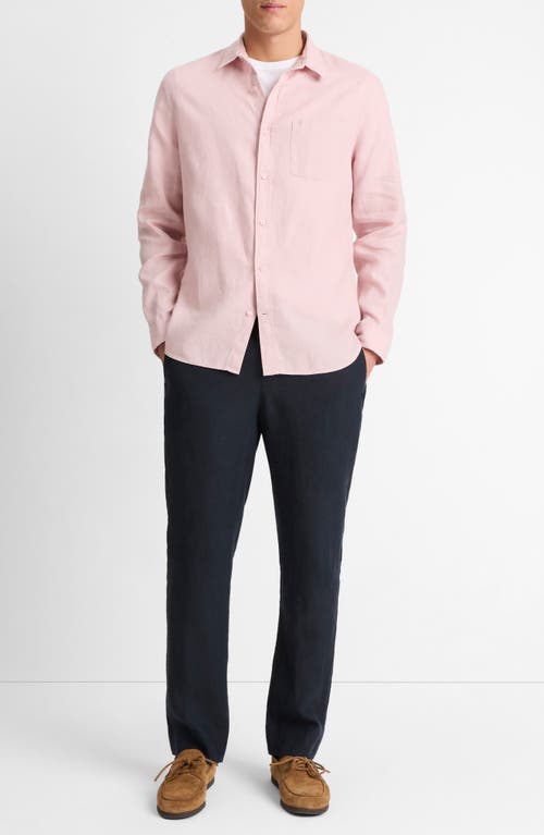 Vince Men's Linen Sport Shirt In Faded Pink