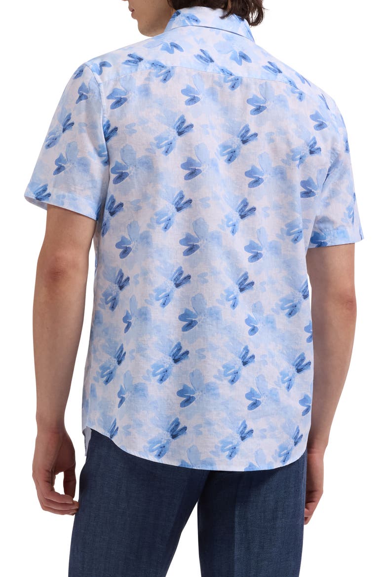 Orson Shaped Fit Abstract Floral Short Sleeve Linen & Cotton Button-Up Shirt, Alternate, color, CLASSIC BLUE