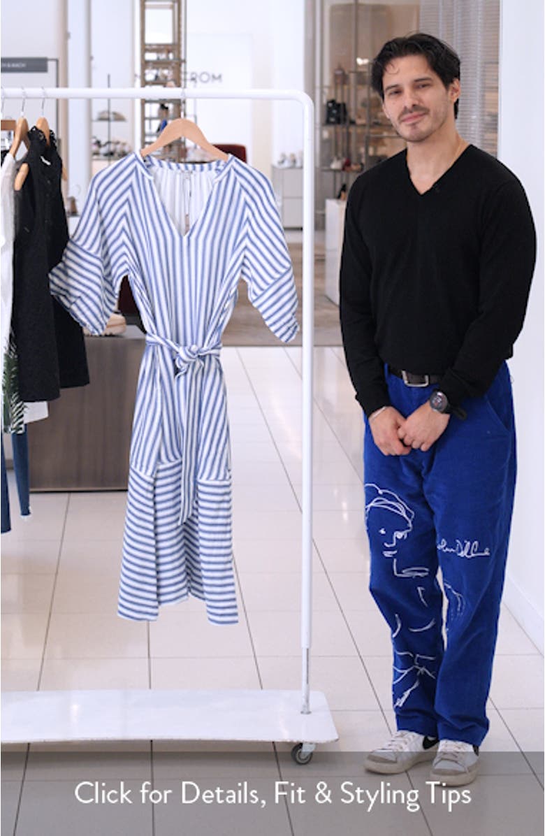 Mixed Stripe Belted Double Gauze Midi Dress, sales video thumbnail