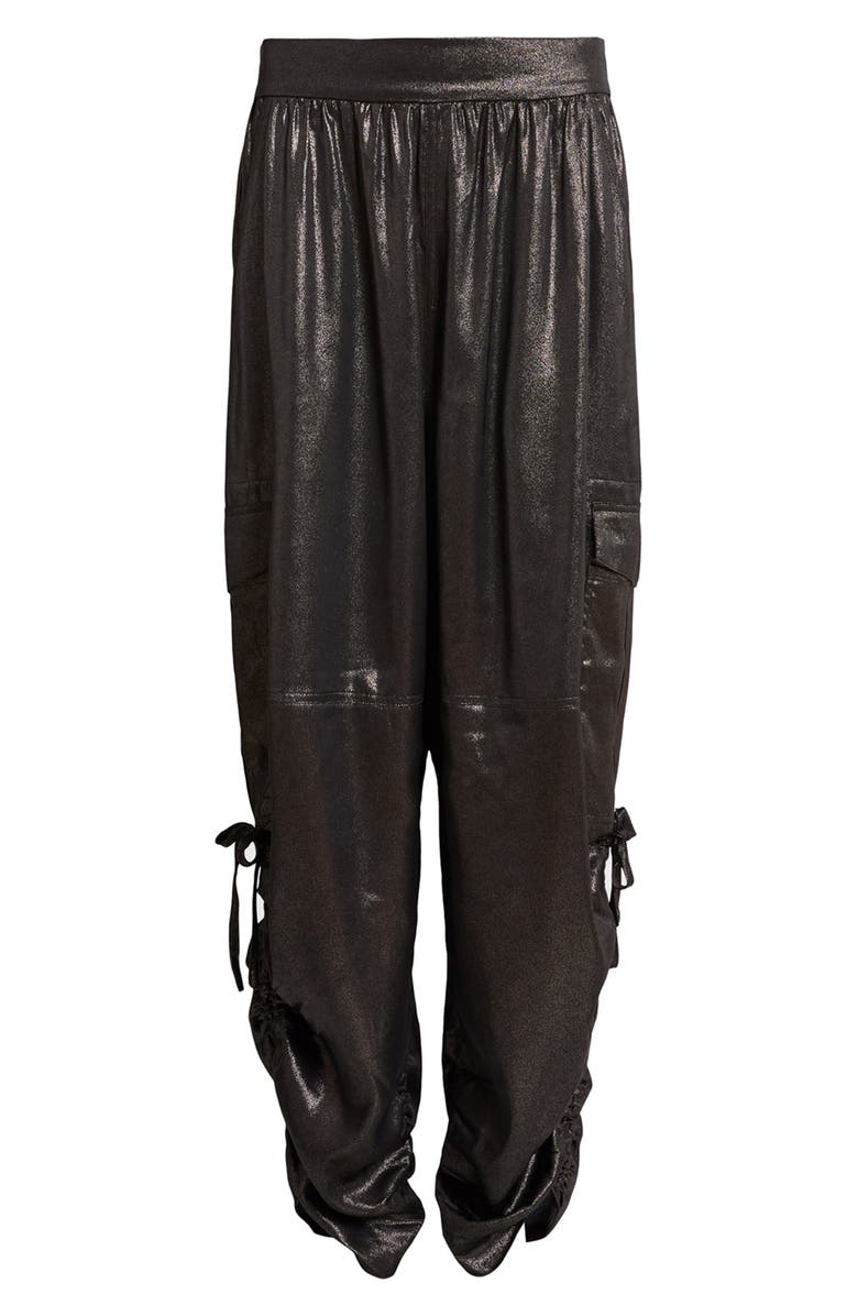 AllSaints Kaye Relaxed Fit Satin Cargo Pants, Alternate, color, Metallic Black