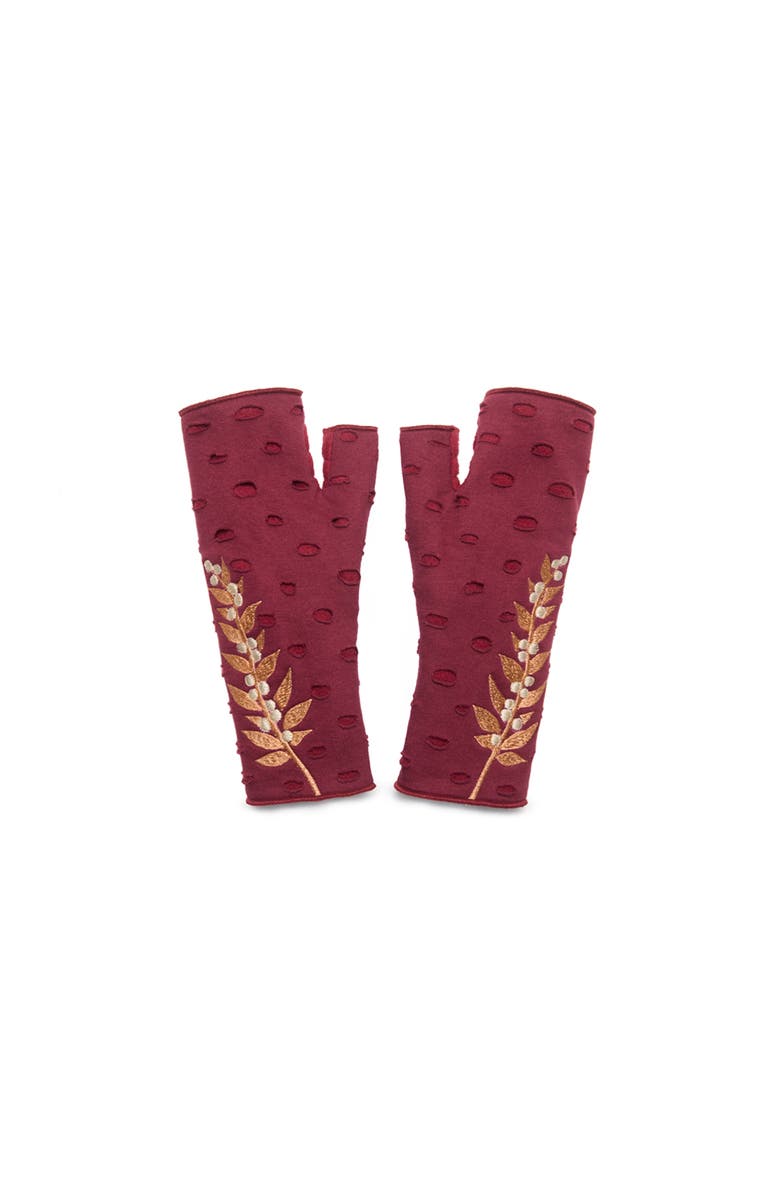 Feelgoodz Women's Artisan Crafted Fleece Lined Hazel Fingerless Jersey Gloves, Main, color, Wine