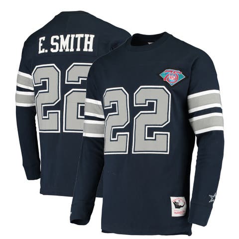 Men's Mitchell & Ness Emmitt Smith Navy Dallas Cowboys Throwback Retired Player Name & Number Long Sleeve Top