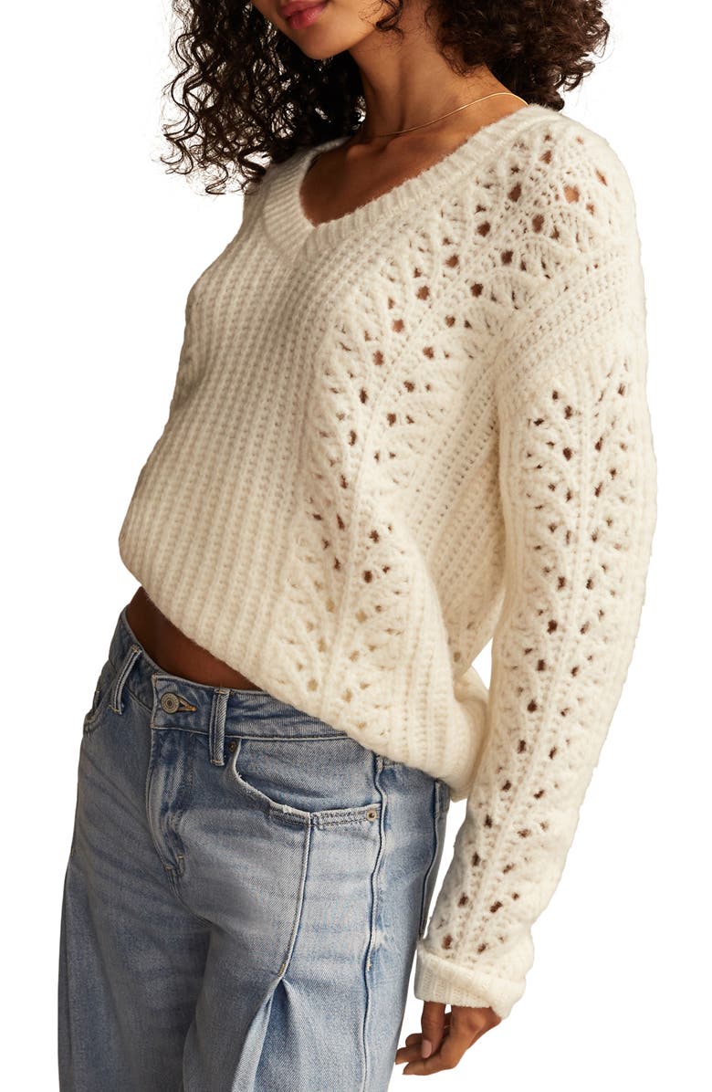 Lucky Brand Pointelle V-Neck Sweater, Alternate, color, 