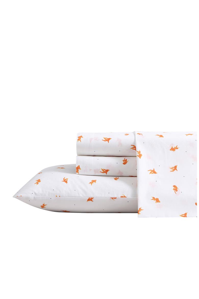 Goldfish Print 200 Thread Count Cotton Percale Sheet Set, Main, color, BRIGHT ORANGE
