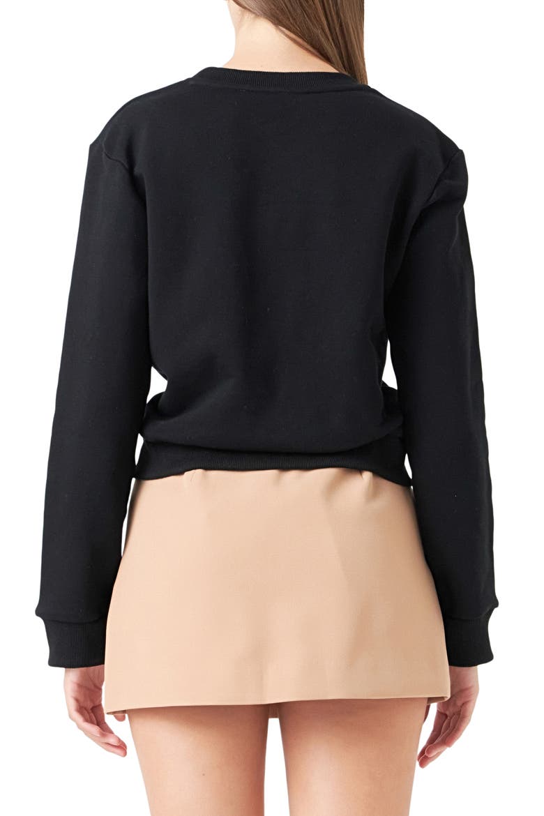 Oui Imitiation Pearl Embellished Cotton Sweatshirt, Alternate, color, BLACK