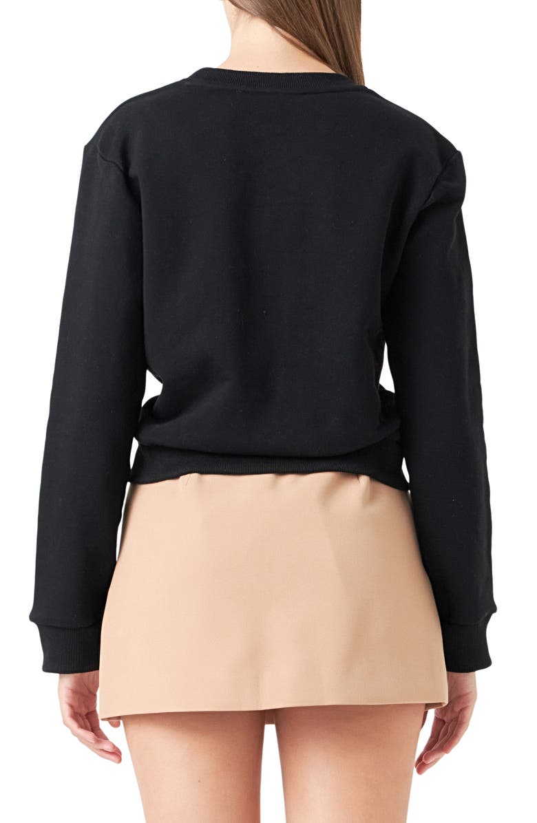 Endless Rose Oui Imitiation Pearl Embellished Cotton Sweatshirt, Alternate, color, Black