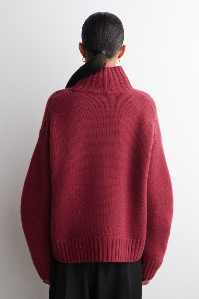 Chunky Cashmere Mock-Neck Sweater, Alternate, color, DARK RED