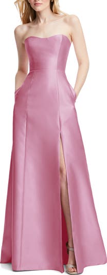 navy blue dress for baby girl Alfred Sung Strapless Satin A-Line Gown