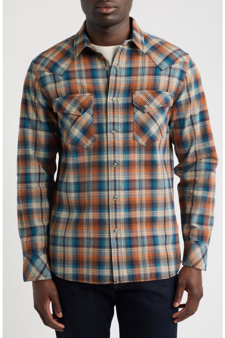 Wyatt Plaid Cotton Flannel Western Shirt, Alternate, color, BLUE/ OCHRE PLAID