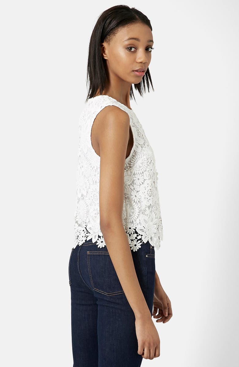 Topshop Floral Crochet Shell Top, Alternate, color, 