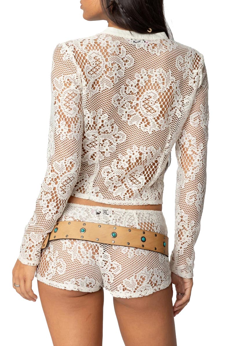 EDIKTED Peyson Sheer Lace Button-Up Shirt, Alternate, color, Cream