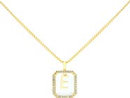 LA MENO Crystal Letter Square Pendant Necklace