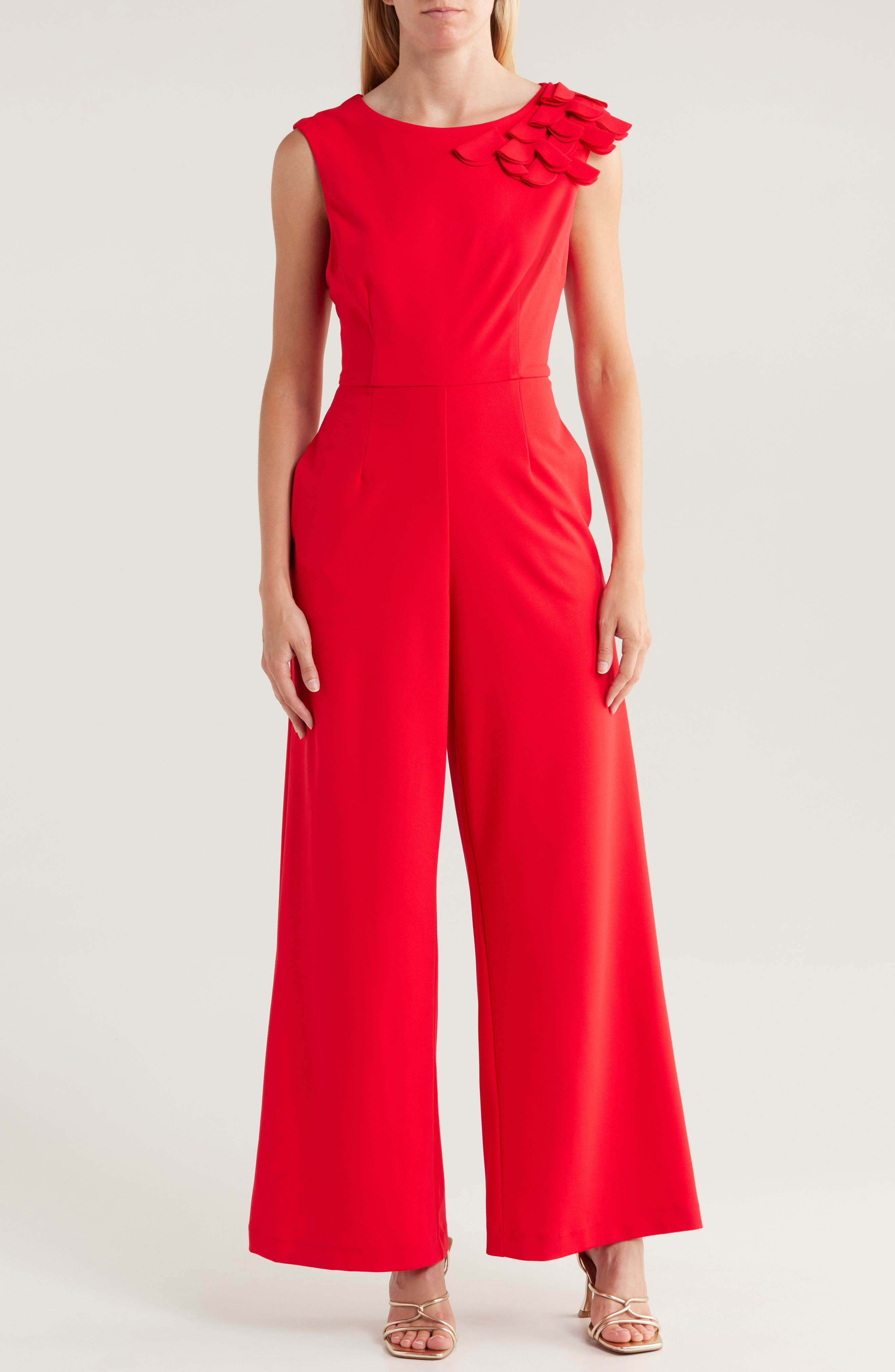 Julia Jordan Floral Appliqué Wide Leg Jumpsuit