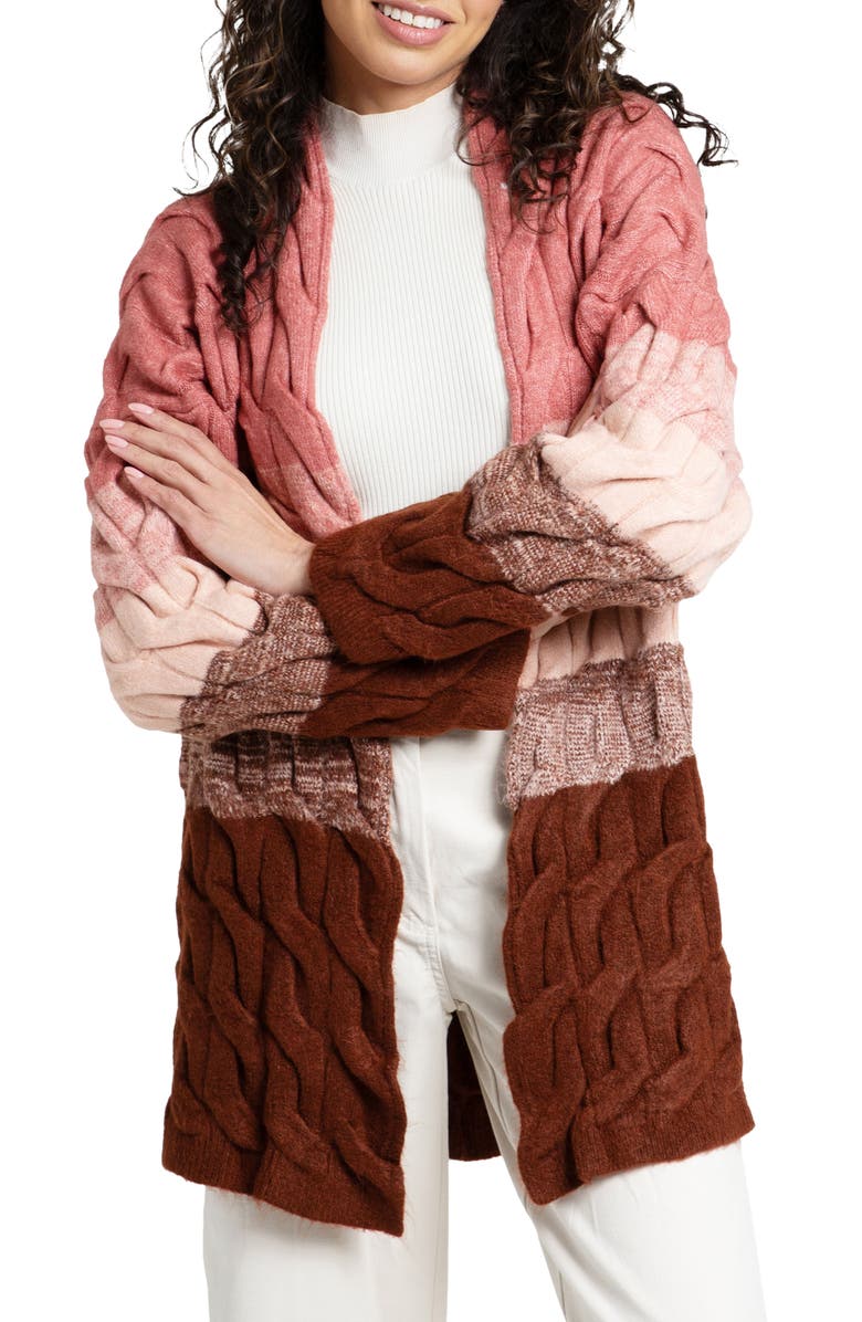 SAACHI Coloblock Cable Knit Cardigan, Main, color, Pink