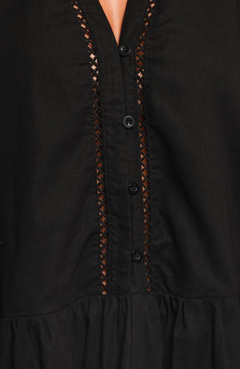 Petal & Pup Hart Long Sleeve Cotton & Linen Minidress, Alternate, color, Black