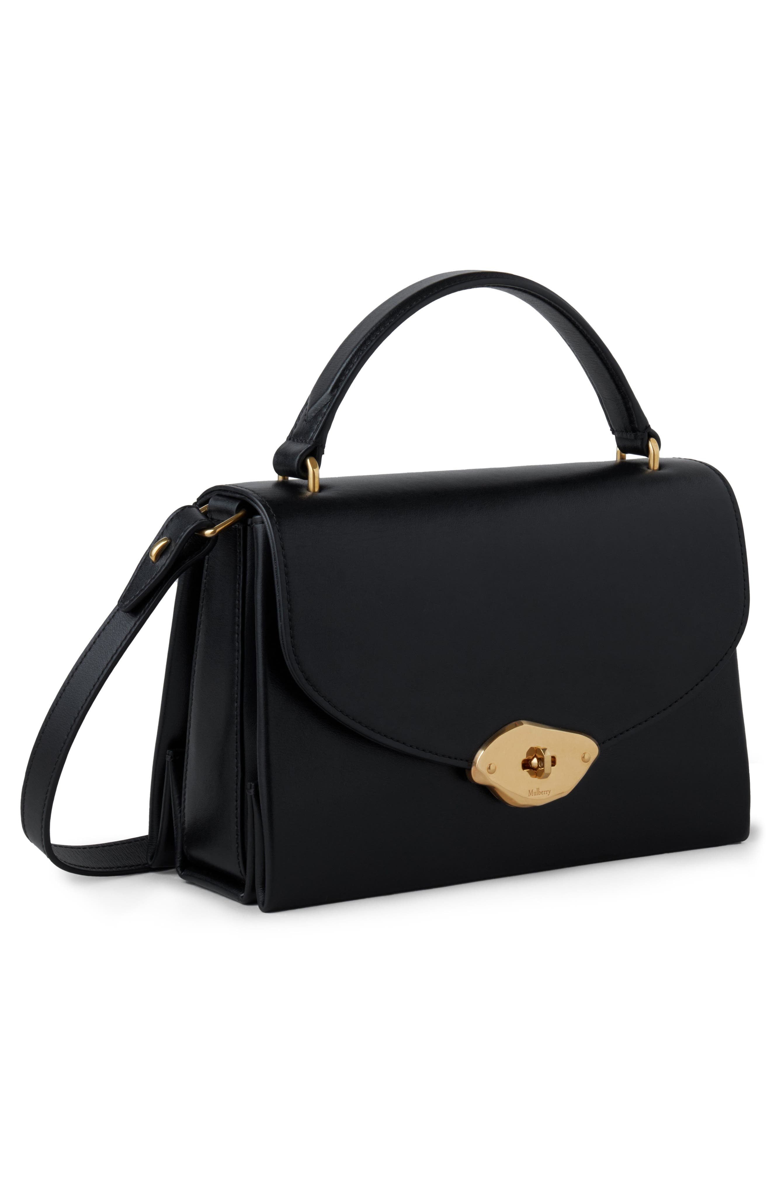 Mulberry Lana High Gloss Leather Top Handle Bag, Alternate, color, Black