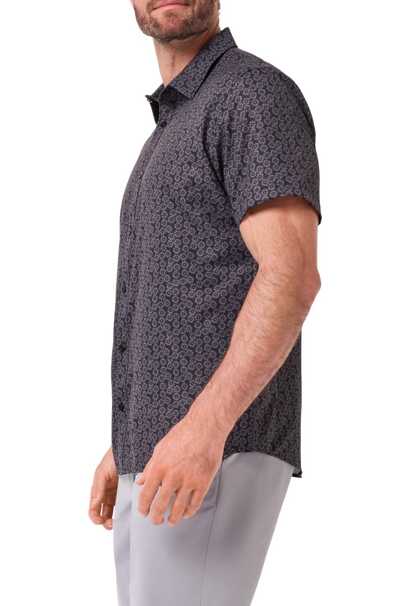 TravisMathew Techwoven Sunlight Floral Short Sleeve Performance Button-Up Shirt, Alternate, color, Black