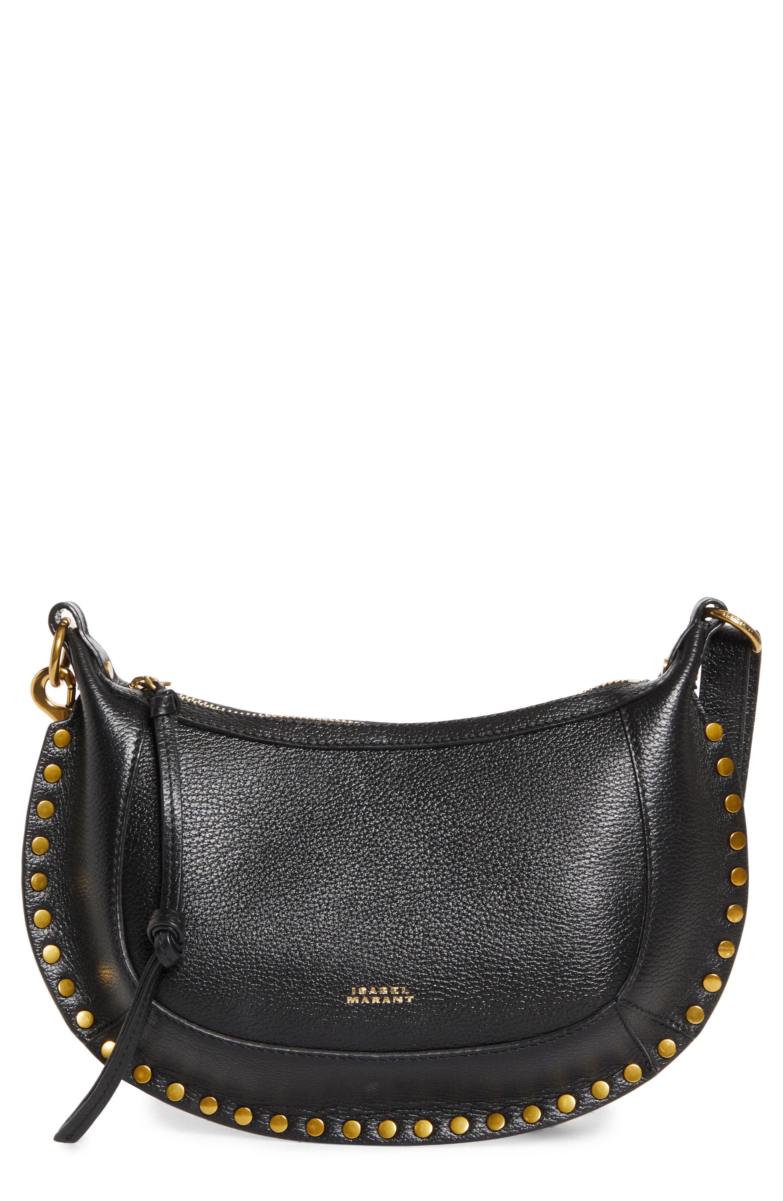 Isabel Marant Oskan Moon Leather Shoulder Bag, Main, color, Black