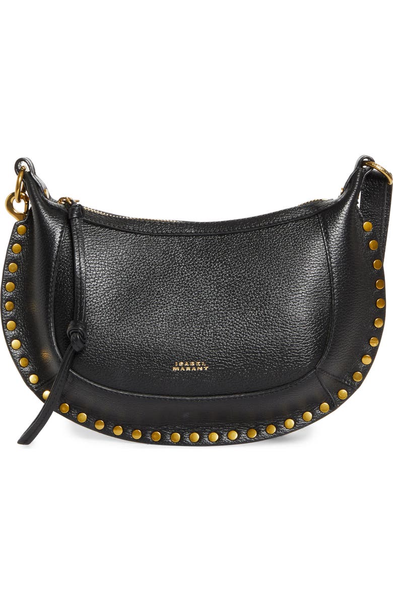 Isabel Marant Oskan Moon Leather Shoulder Bag, Main, color, Black