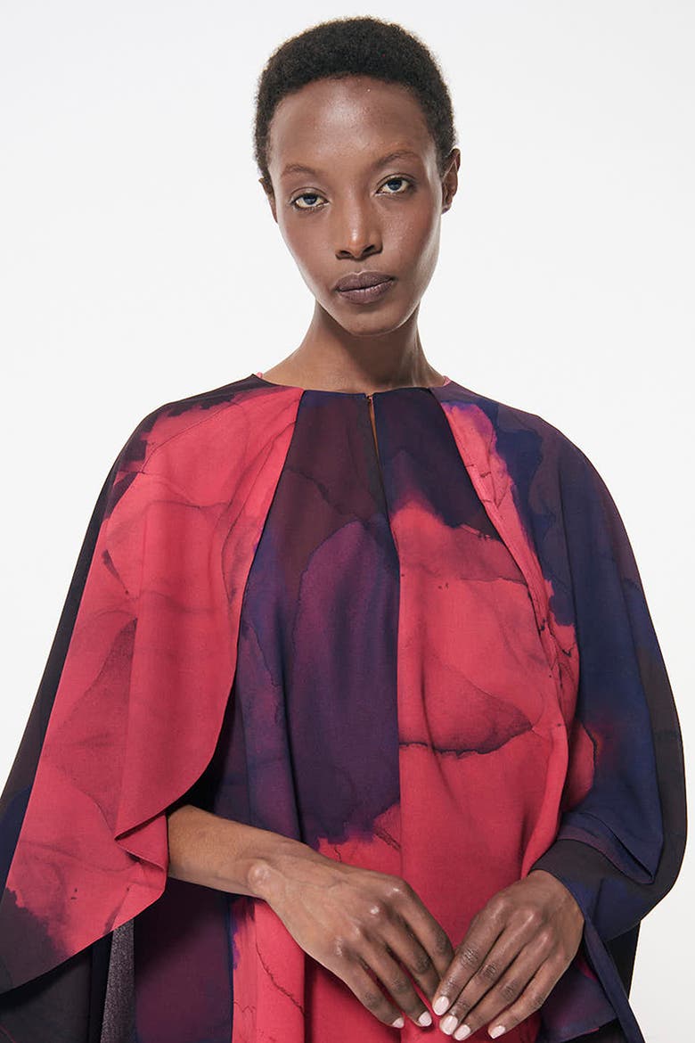 Cape Sleeve Printed Top, Alternate, color, Multicolor