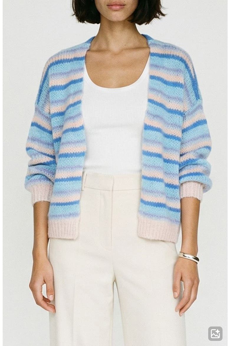 Maybe Stripe Open Front Cardigan, Main, color, CASHMERE BLUESTRIPES NEBULAS B