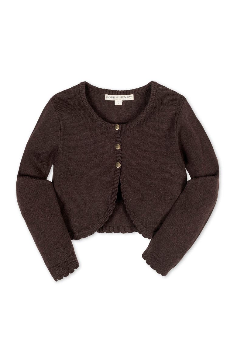 Hope & Henry Kids' Organic Cropped Scallop Edge Sweater Cardigan, Main, color, Chocolate Heather