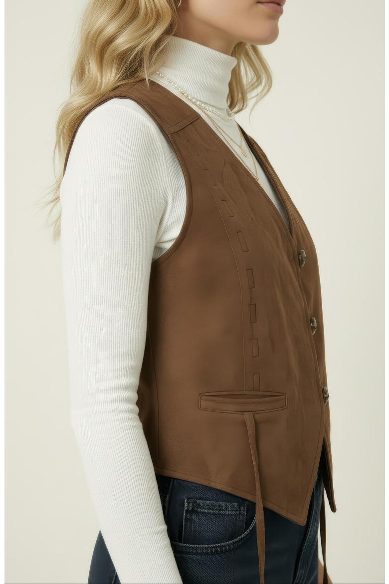 Faux Suede Vest, Alternate, color, Medium Brown