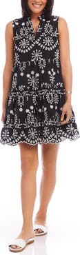 Karen Kane Eyelet Embroidered Sleeveless Tiered Cotton Dress
