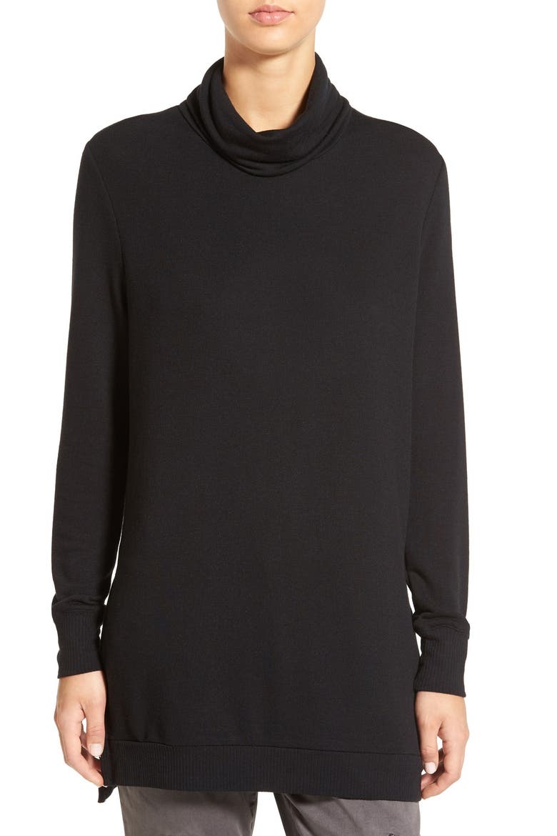 Side Slit Turtleneck Tunic, Main, color, BLACK