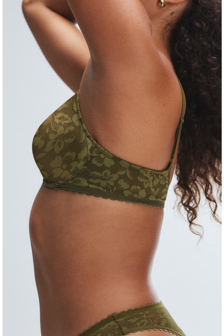 Lavish Lace Unlined Plunge Bra, Alternate, color, MILITARY OLIVE GREEN
