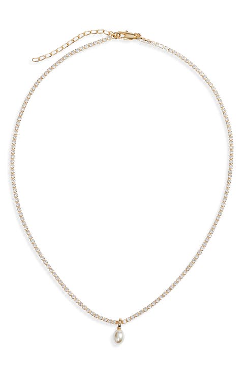 Freshwater Pearl Drop Cubic Zirconia Tennis Necklace