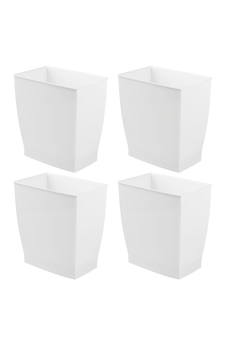 Mono Rectangular Trash Can, 2.5 Gal. / 9.5 Liter, 4-Pack, White, Made in USA, Main, color, White