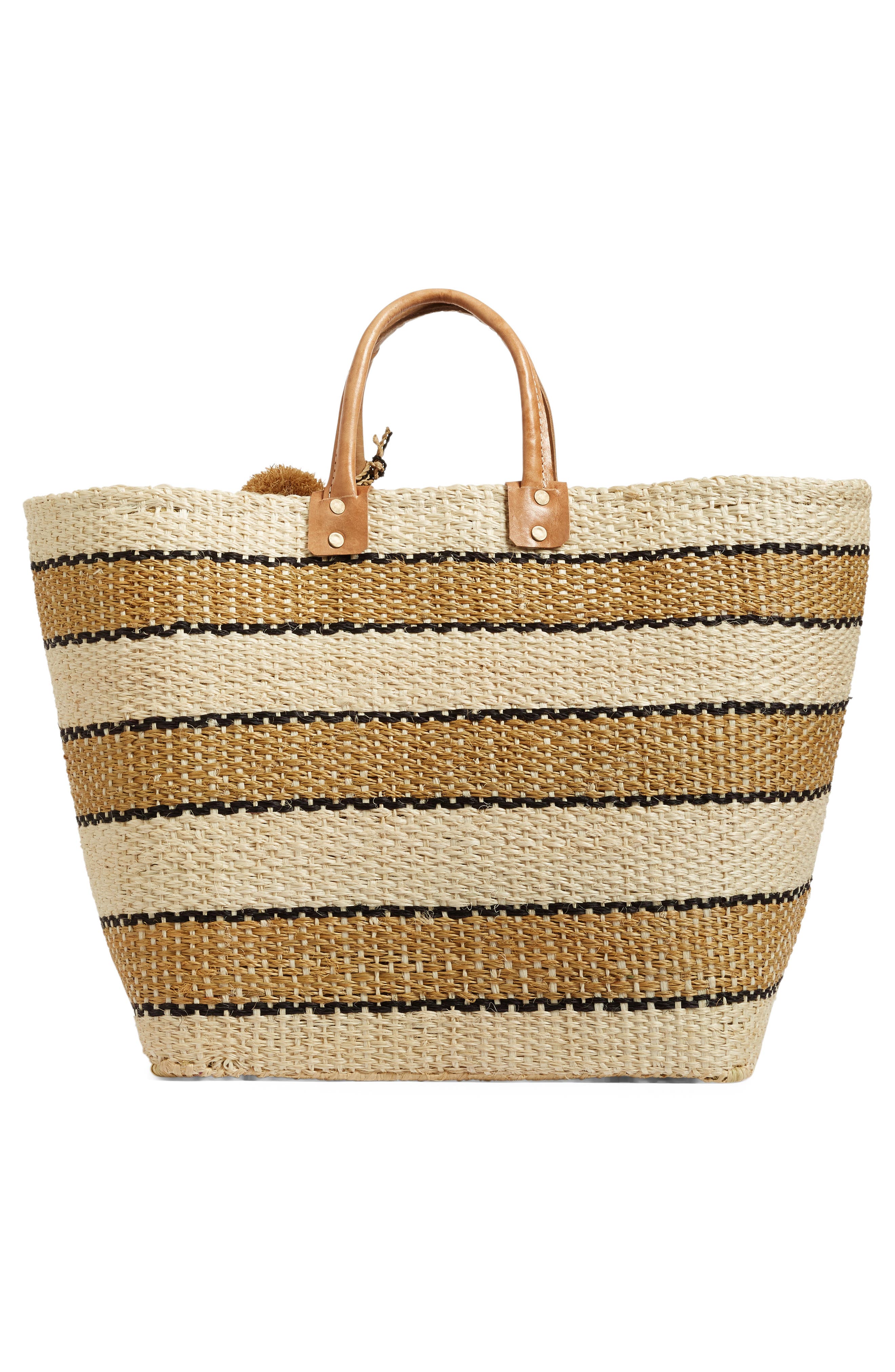 Mar y Sol 'Capri' Woven Tote with Pom Charms, Alternate, color, 
