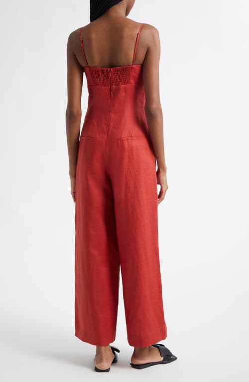 Farm Rio Red Petals Cup Wide Leg Linen Jumpsuit In Red