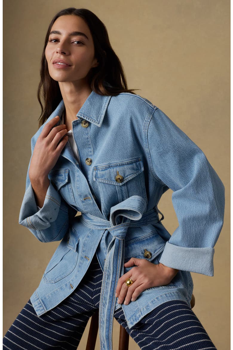 Solstice Tie Waist Denim Jacket, Alternate, color, BAY DRIFT WASH