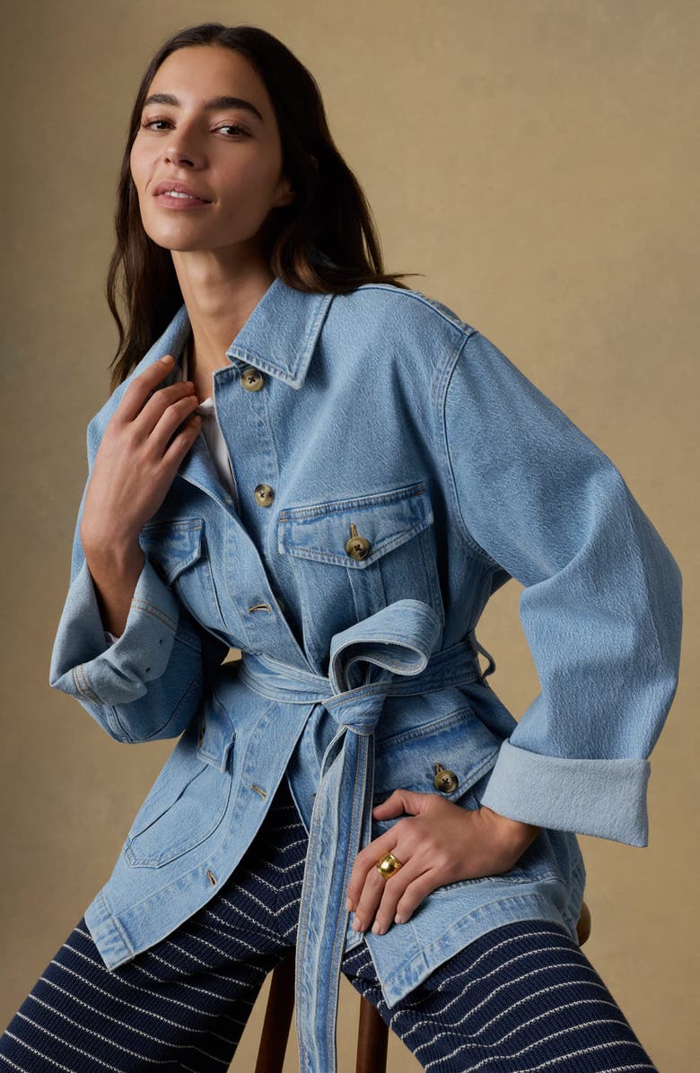 Faherty Solstice Tie Waist Denim Jacket, Alternate, color, Bay Drift Wash