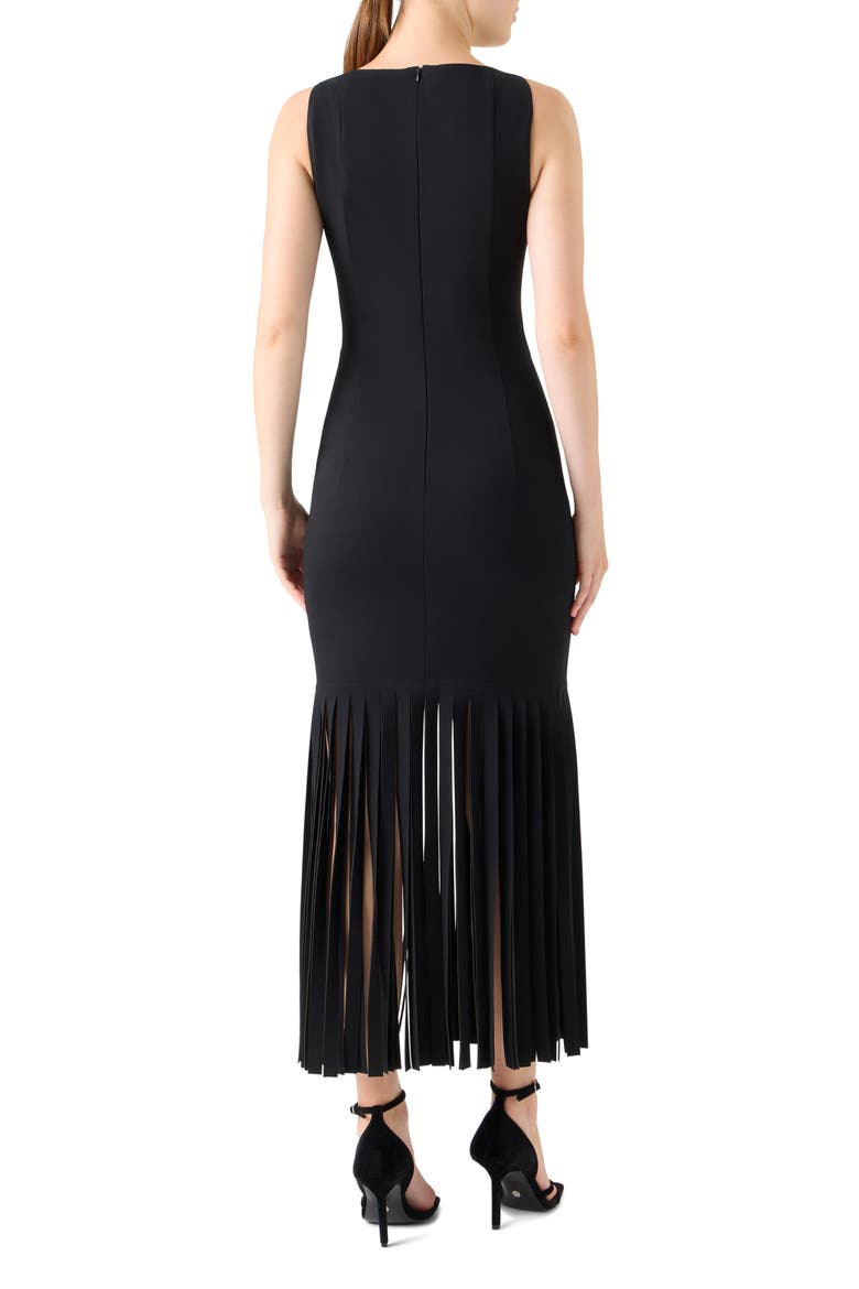 Fringe Hem Sleeveless Midi Dress, Alternate, color, BLACK