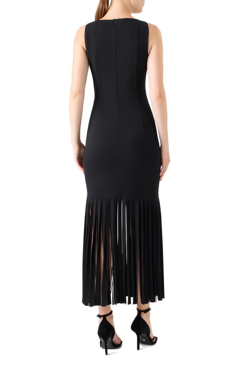 Akris punto Fringe Hem Sleeveless Midi Dress, Alternate, color, Black