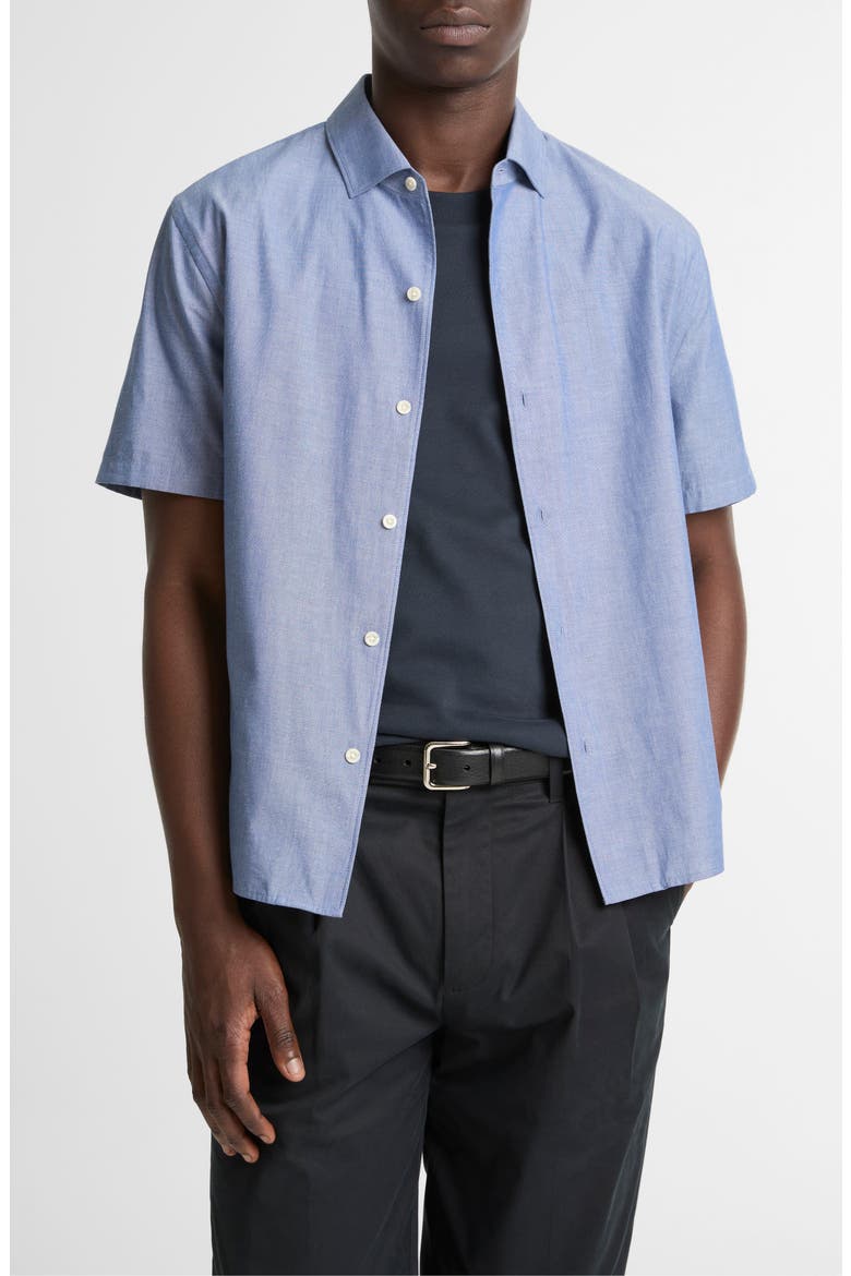 Lightweight Short Sleeve Cotton Chambray Button-Up Shirt, Main, color, INDIGO