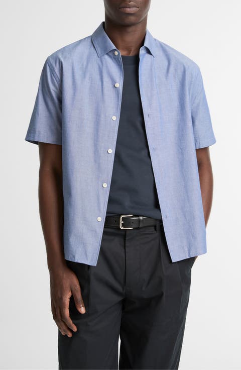 Lightweight Short Sleeve Cotton Chambray Button-Up Shirt