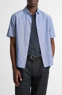 Vince Lightweight Short Sleeve Cotton Chambray Button-Up Shirt