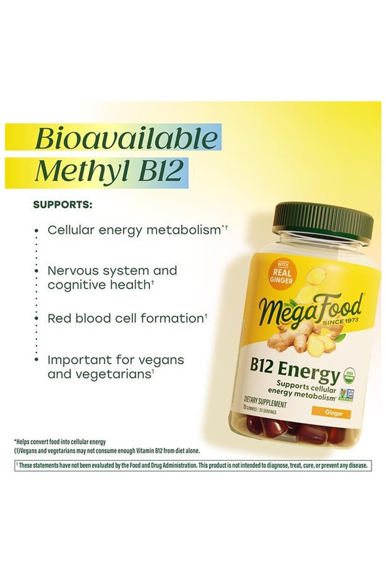 Vitamin B12 Energy Gummies for Kids, Teens & Adults, Usda Organic, 70 Ginger Gummies, Alternate, color, None