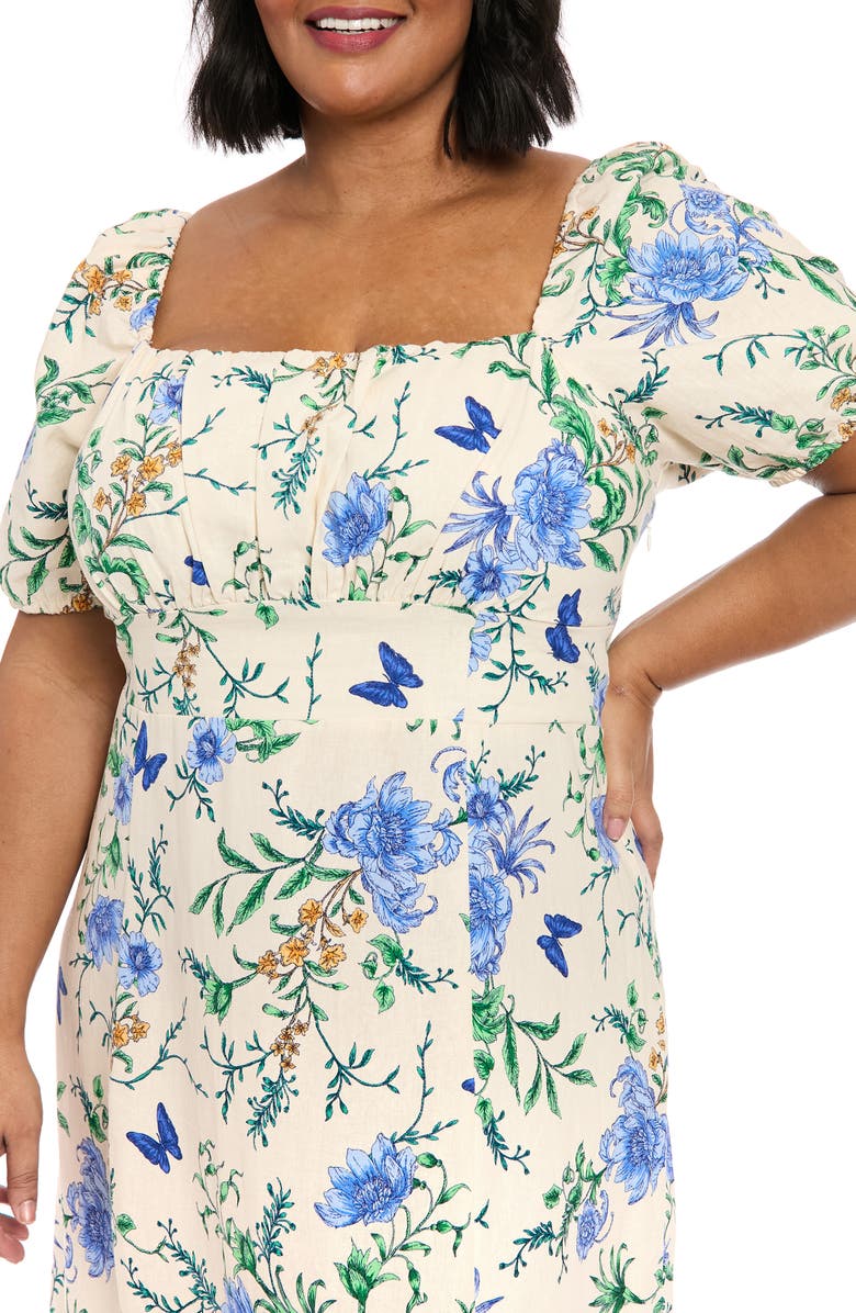 London Times Linen Blend Square Neck Maxi Dress, Alternate, color,