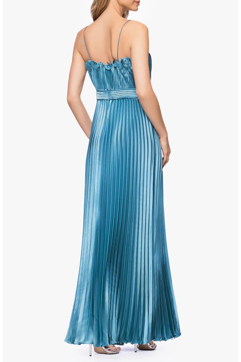 Ruffle Trim Pleated Gown, Alternate, color, DARK AQUA