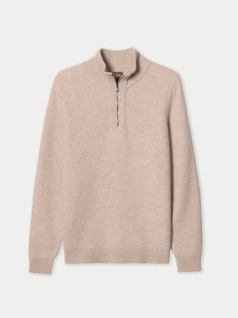 Men's Cashmere Waffle Knit Half-Zip Sweater