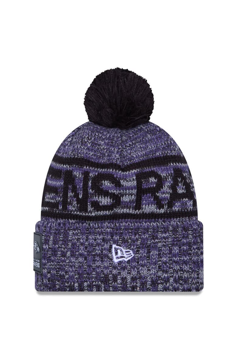 New Era Men's New Era Purple Baltimore Ravens 2025 Sideline Cold Weather Cuffed Knit Hat with Pom, Alternate, color, Purple