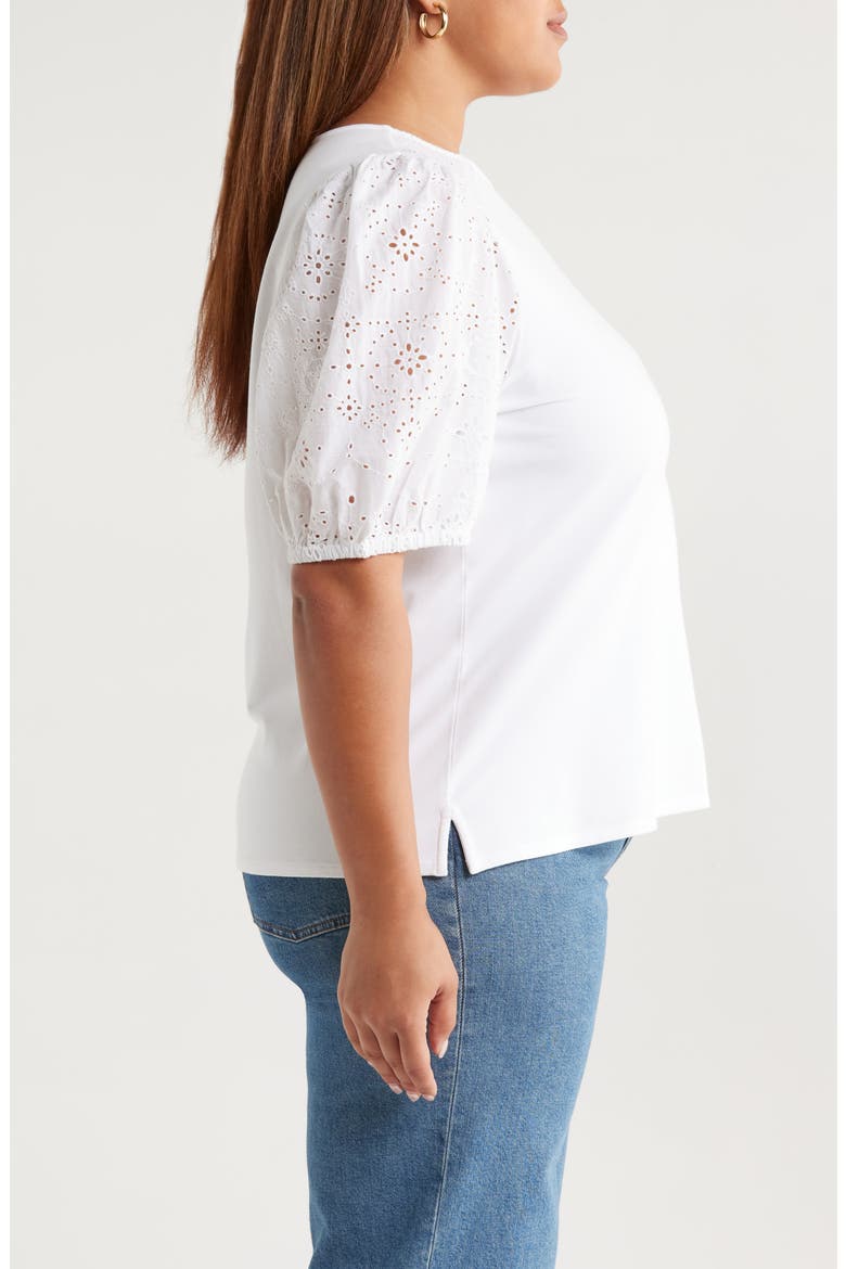 Eyelet Embroidered Puff Sleeve Top, Alternate, color, WHITE